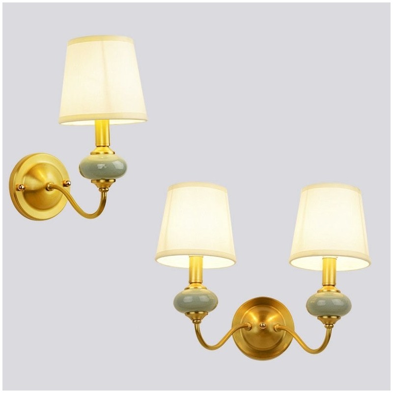 Pure Brass Luxurious Rustic Retro Vintage Brass Ceramics Candle Wall Light with Glass Shade Special for Hotel Office Showroom Living Room Dinning Room