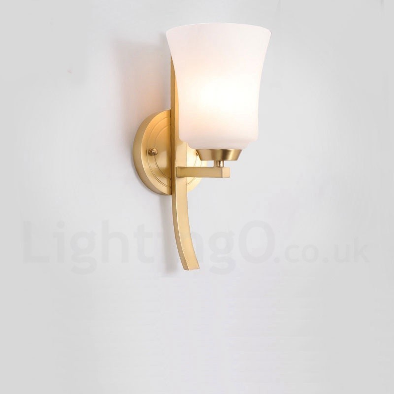 Pure Brass Luxurious Rustic Retro Vintage Brass 1 Light Wall Light with Glass Shade Special for Hotel Office Showroom Living Room Dinning Room