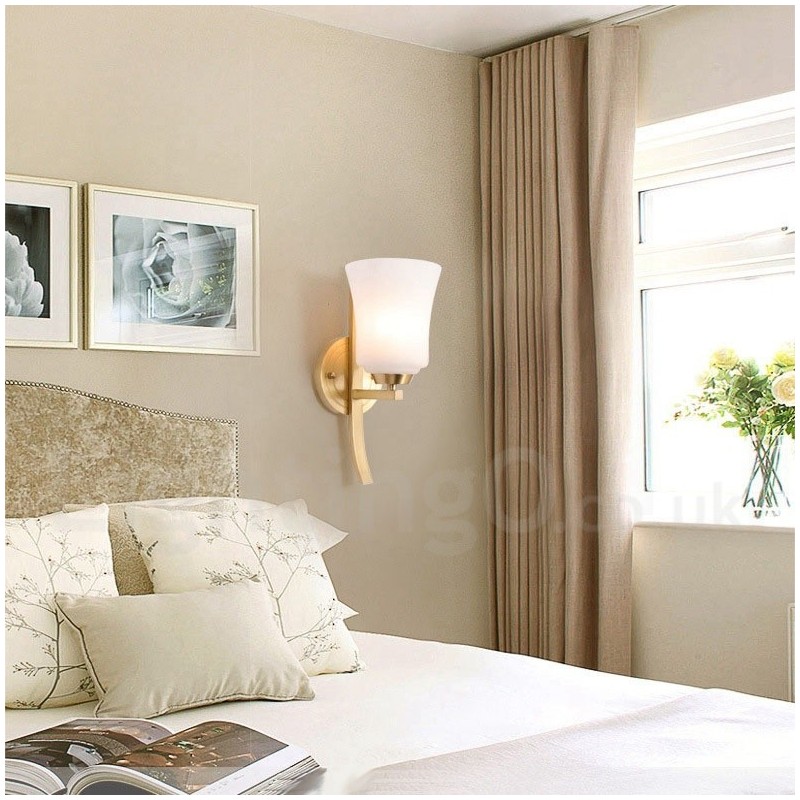 Pure Brass Luxurious Rustic Retro Vintage Brass 1 Light Wall Light with Glass Shade Special for Hotel Office Showroom Living Room Dinning Room