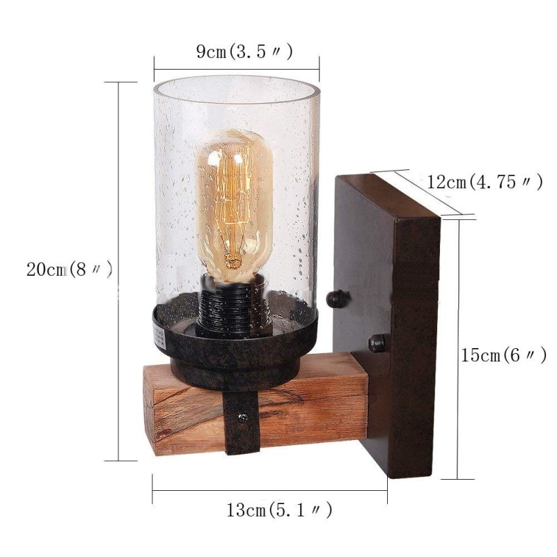 1 Light Vintage Wooden Industrial Style Wall Light for Wind Bar Loft Coffee Restaurant