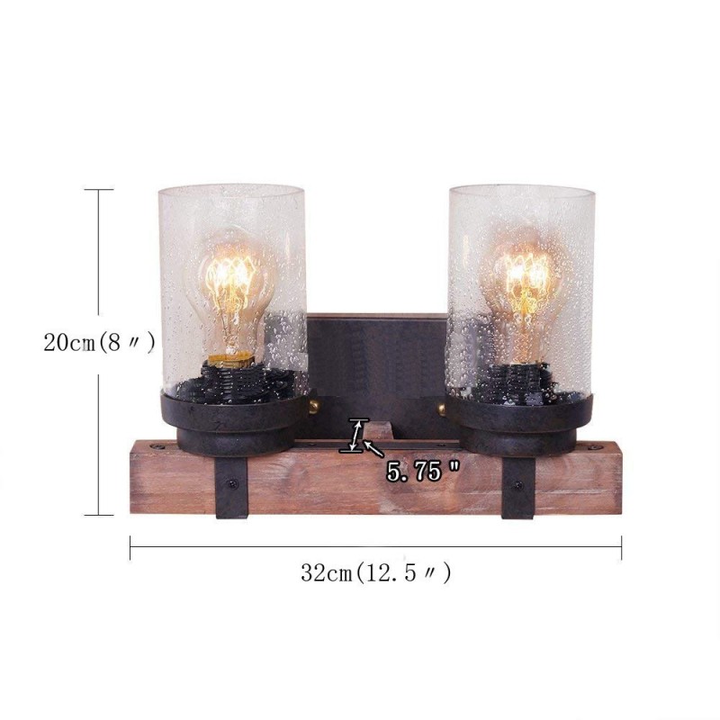 2 Light Vintage Wooden Industrial Style Wall Light for Wind Bar Loft Coffee Restaurant