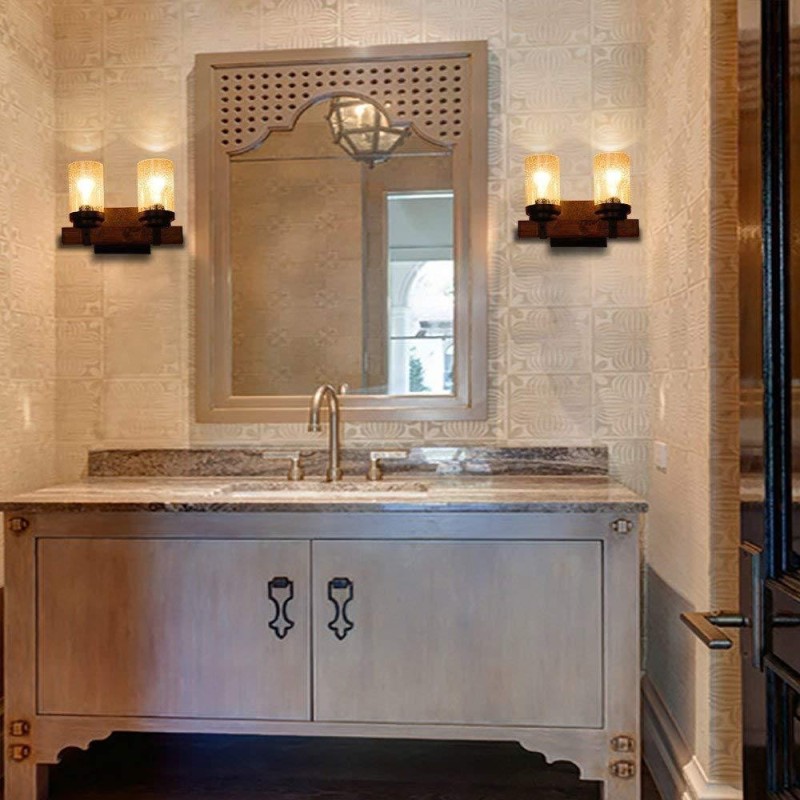 2 Light Vintage Wooden Industrial Style Wall Light for Wind Bar Loft Coffee Restaurant