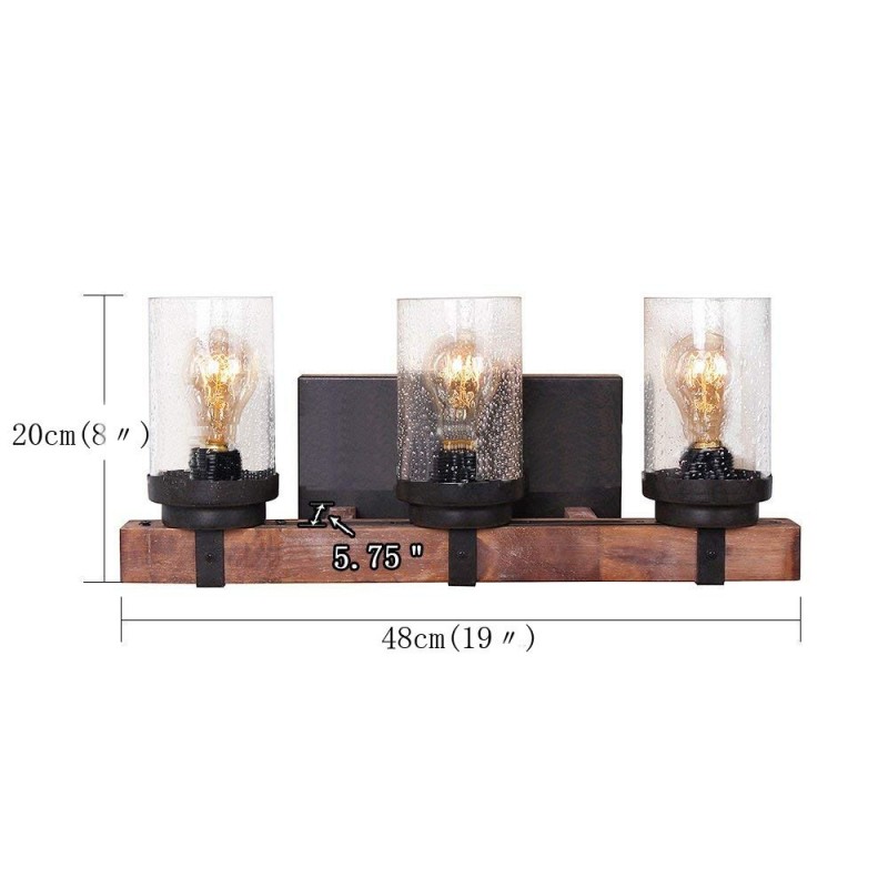 3 Light Vintage Wooden Industrial Style Wall Light for Wind Bar Loft Coffee Restaurant