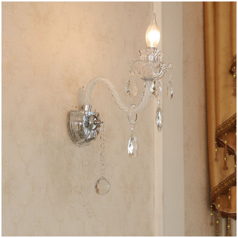 1 Light Matching Crystal Candle Retro Glass Wall Light