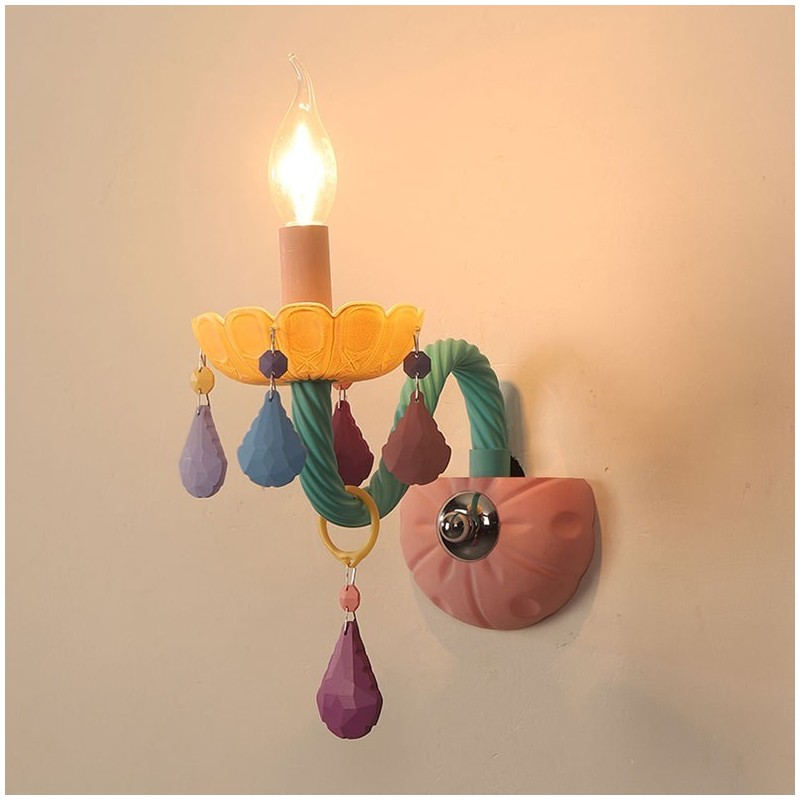 Macaron 1 Light Multi Crystal Candle Retro Glass Wall Light for for Kid's Room Children Bedroom