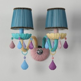 Macaron 2 Light Multi Crystal Candle Retro Glass Wall Light for for Kid's Room Children Bedroom