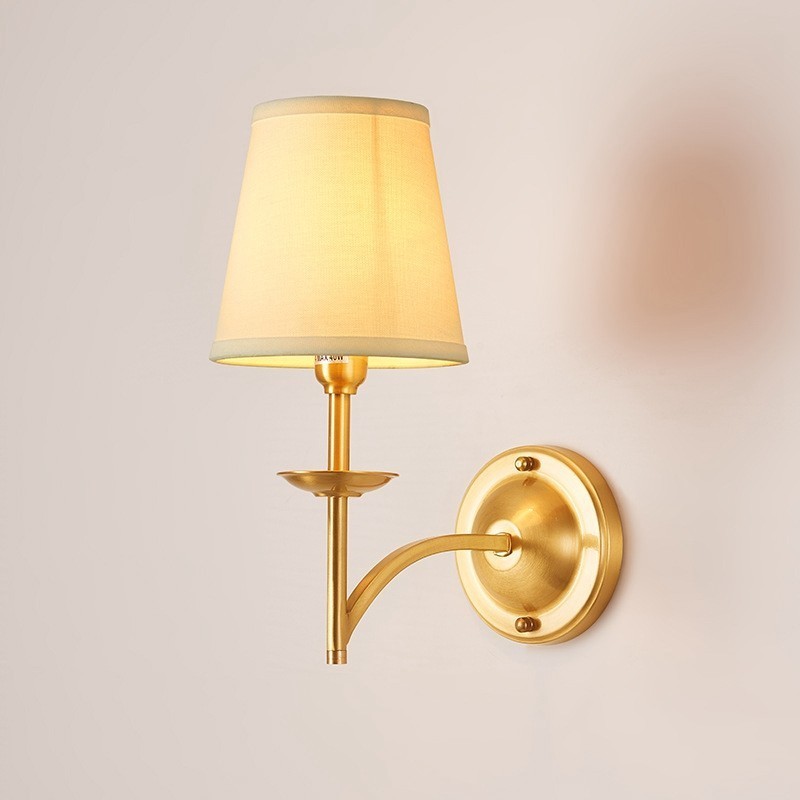Pure Brass Luxurious Rustic Retro Vintage 1 Light Candle Wall Light with Fabric Shade Special for Hotel Bedroom Showroom Living Room Dinning Room