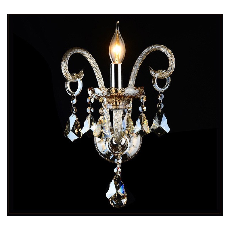 1 Light Matching Cognac Color K9 Crystal Candle Retro Glass Wall Light