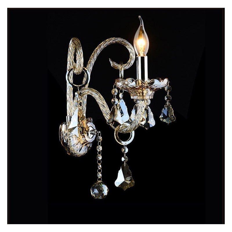 1 Light Matching Cognac Color K9 Crystal Candle Retro Glass Wall Light