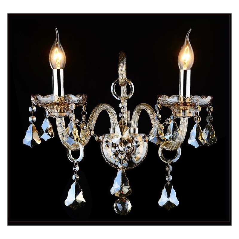 2 Light Matching Cognac Color K9 Crystal Candle Retro Glass Wall Light