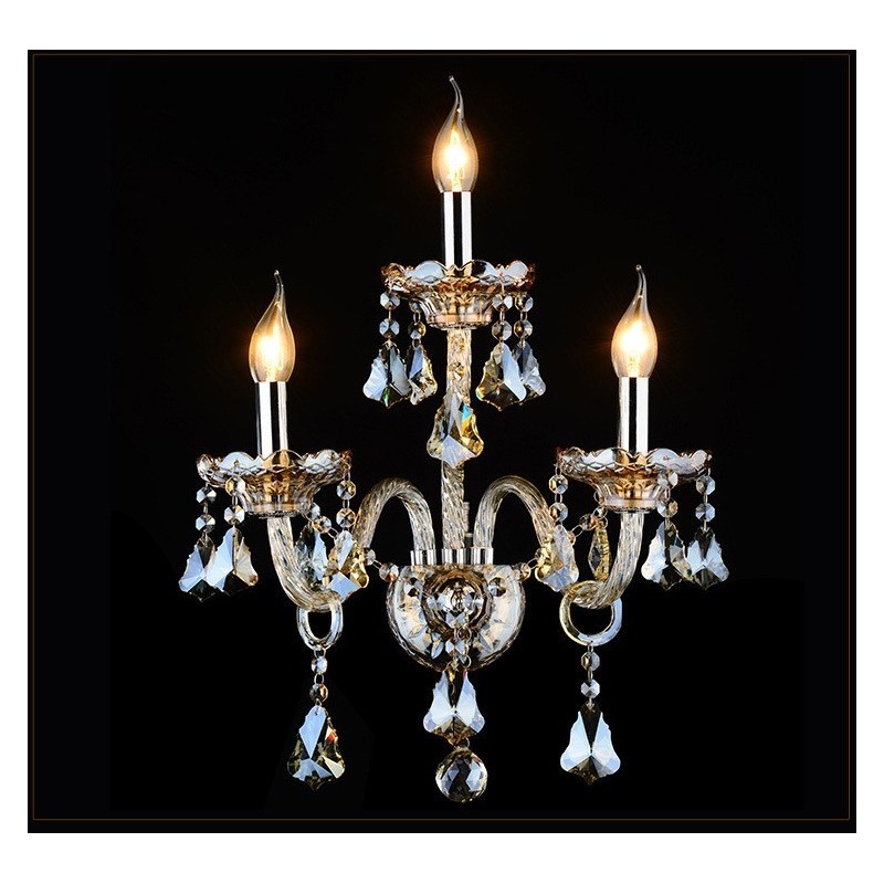 3 Light Matching Cognac Color K9 Crystal Candle Retro Glass Wall Light