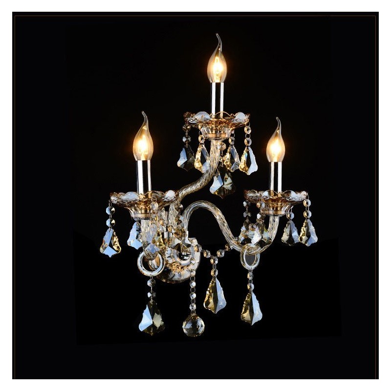 3 Light Matching Cognac Color K9 Crystal Candle Retro Glass Wall Light