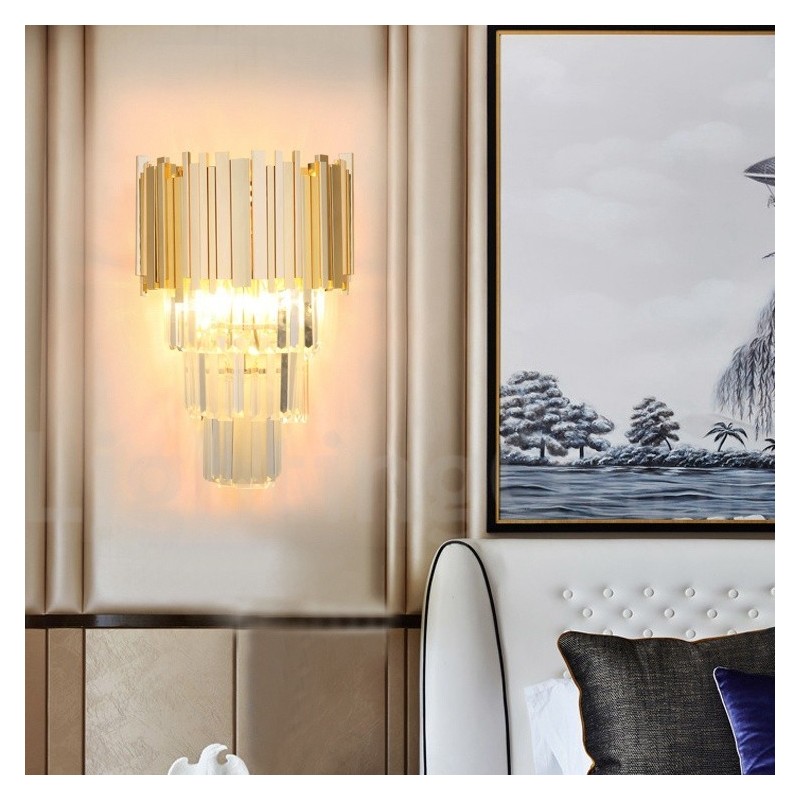 Gold Matching Postmodern Luxury K9 Crystal Wall Light with Crystal Shade