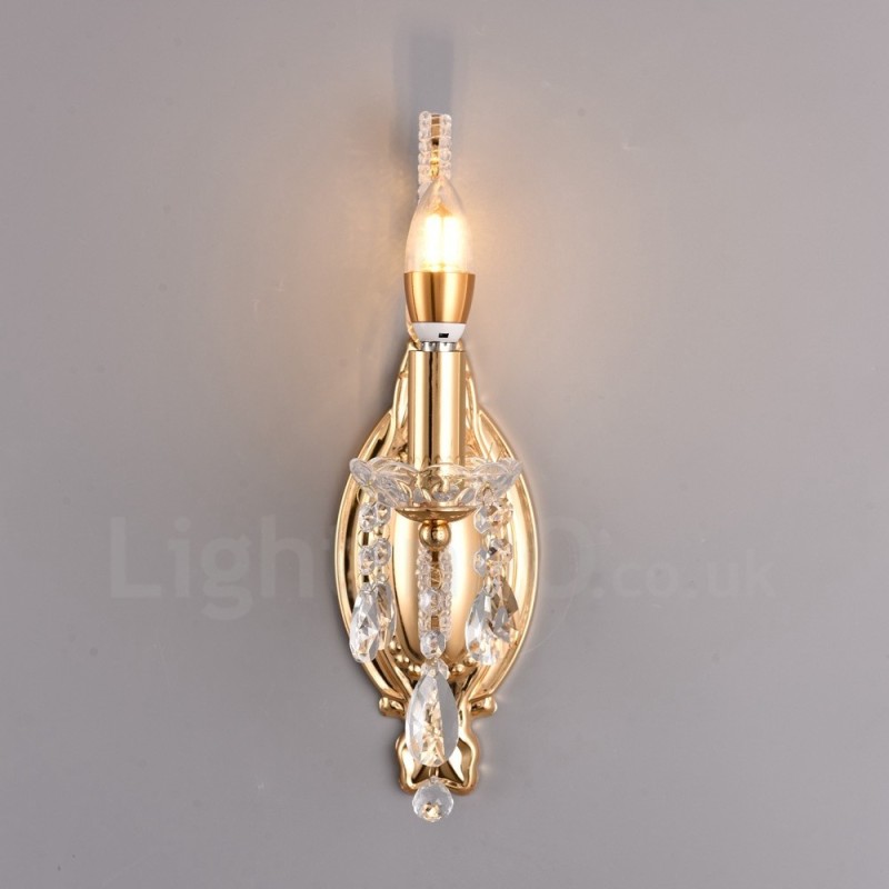 1 Light Gold Black American Style Crystal Wall Light for Living Room Dining Room Clothing Store Coffee Store Hotel