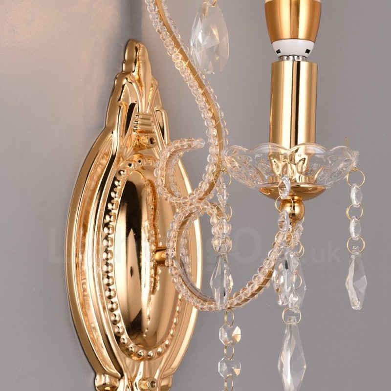 1 Light Gold Black American Style Crystal Wall Light for Living Room Dining Room Clothing Store Coffee Store Hotel