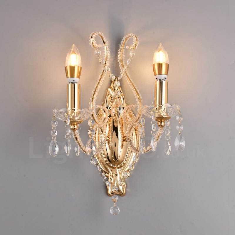 2 Light Gold Black American Style Crystal Wall Light for Living Room Dining Room Clothing Store Coffee Store Hotel