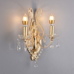 2 Light Gold Black American Style Crystal Wall Light for Living Room Dining Room Clothing Store Coffee Store Hotel