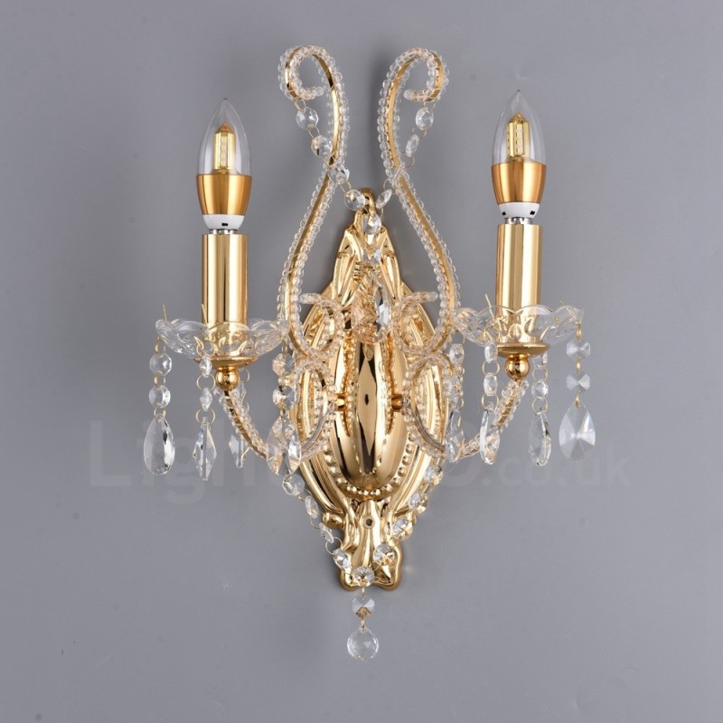 2 Light Gold Black American Style Crystal Wall Light for Living Room Dining Room Clothing Store Coffee Store Hotel