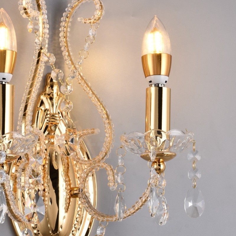 2 Light Gold Black American Style Crystal Wall Light for Living Room Dining Room Clothing Store Coffee Store Hotel