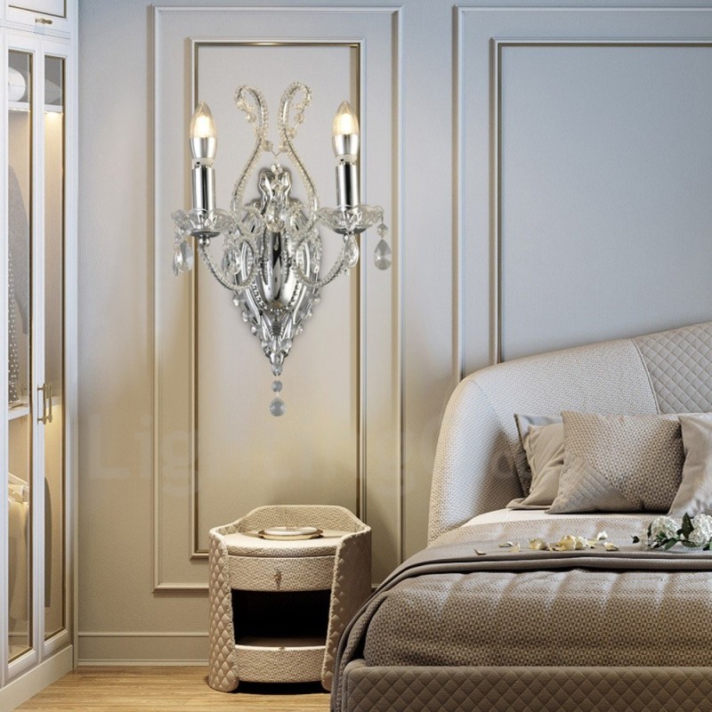 2 Light Gold Black American Style Crystal Wall Light for Living Room Dining Room Clothing Store Coffee Store Hotel