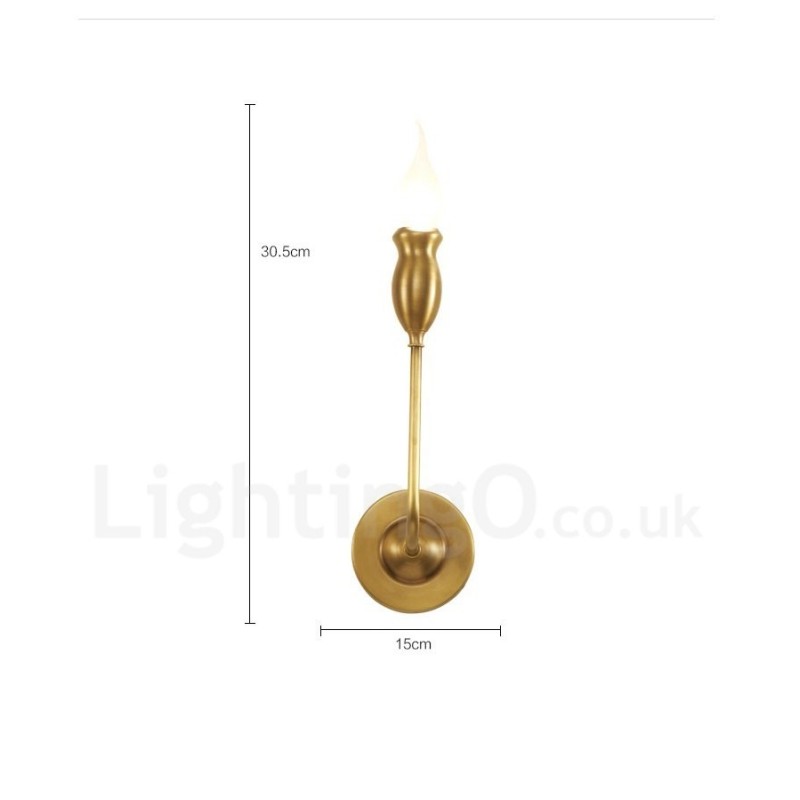 Pure Brass Luxurious Rustic Retro Vintage 1 Light Candle Wall Light Special for Hotel Bedroom Showroom Living Room Dinning Room