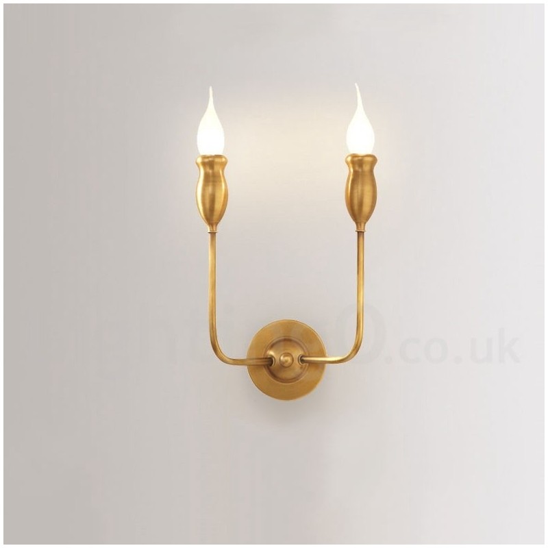 Pure Brass Luxurious Rustic Retro Vintage Brass 2 Light Candle Wall Light Special for Hotel Office Showroom Living Room Dinning Room