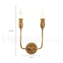 Pure Brass Luxurious Rustic Retro Vintage Brass 2 Light Candle Wall Light Special for Hotel Office Showroom Living Room Dinning Room