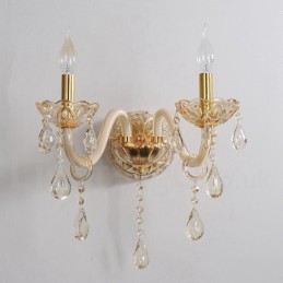 2 Light Gold K9 Crystal Candle Retro Glass Wall Light