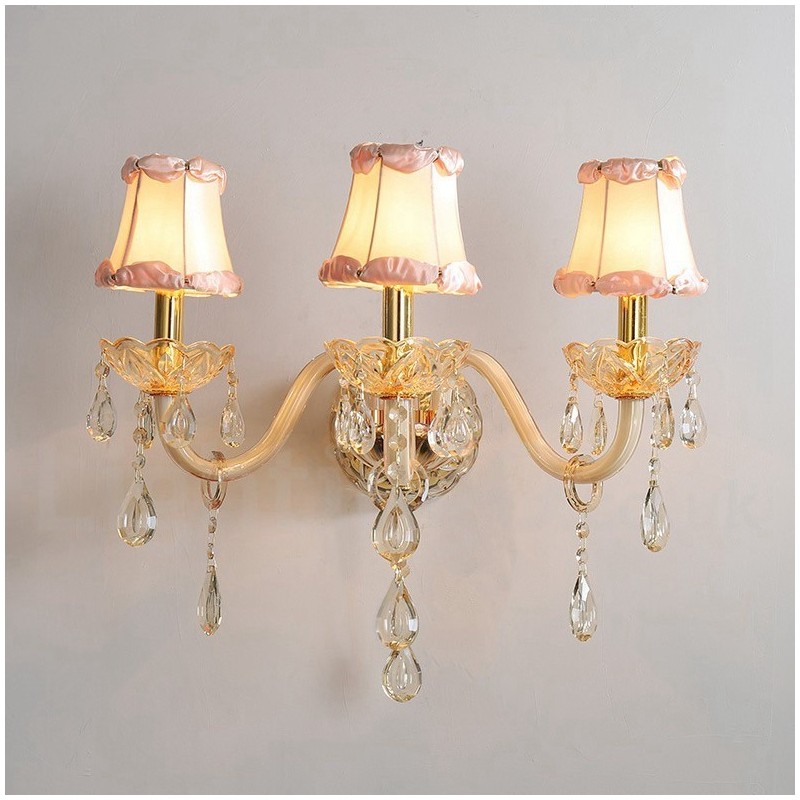 3 Light Gold K9 Crystal Candle Retro Glass Wall Light