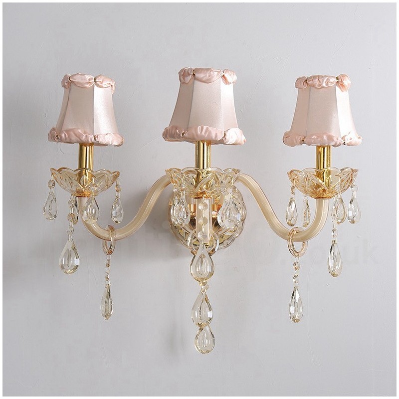 3 Light Gold K9 Crystal Candle Retro Glass Wall Light