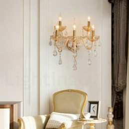 5 Light Gold K9 Crystal Candle Retro Glass Wall Light