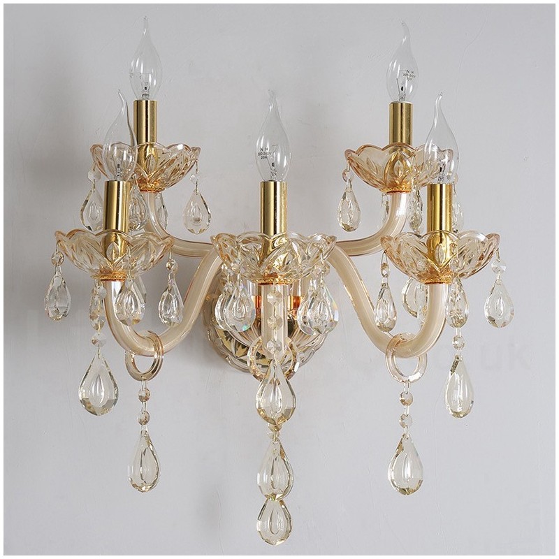 5 Light Gold K9 Crystal Candle Retro Glass Wall Light