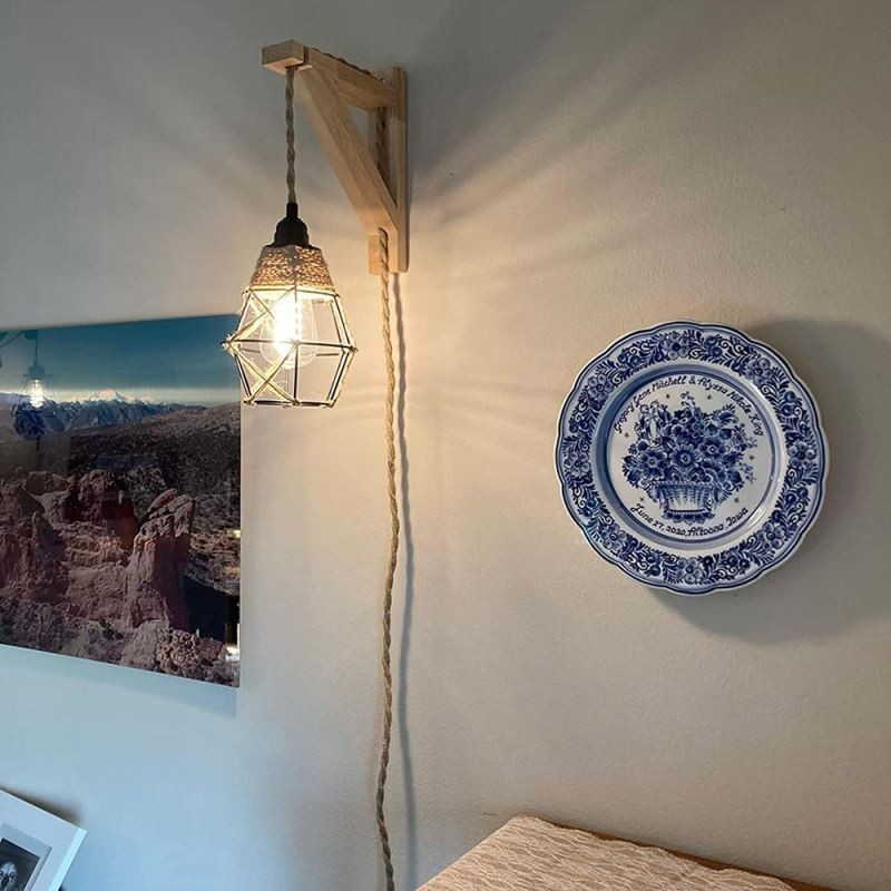 Hemp Rope Iron Art Wall Light American Pastoral Retro Wall Sconce With Plug