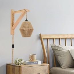 Paper Rope Wall Sconce American Pastoral Retro Wall Light With Plug