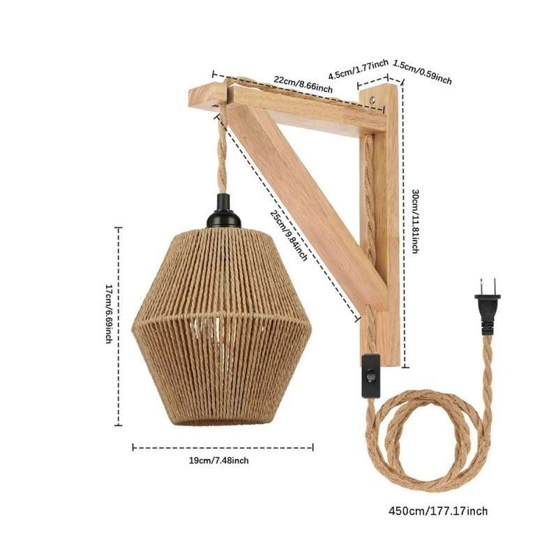 Paper Rope Wall Sconce American Pastoral Retro Wall Light With Plug