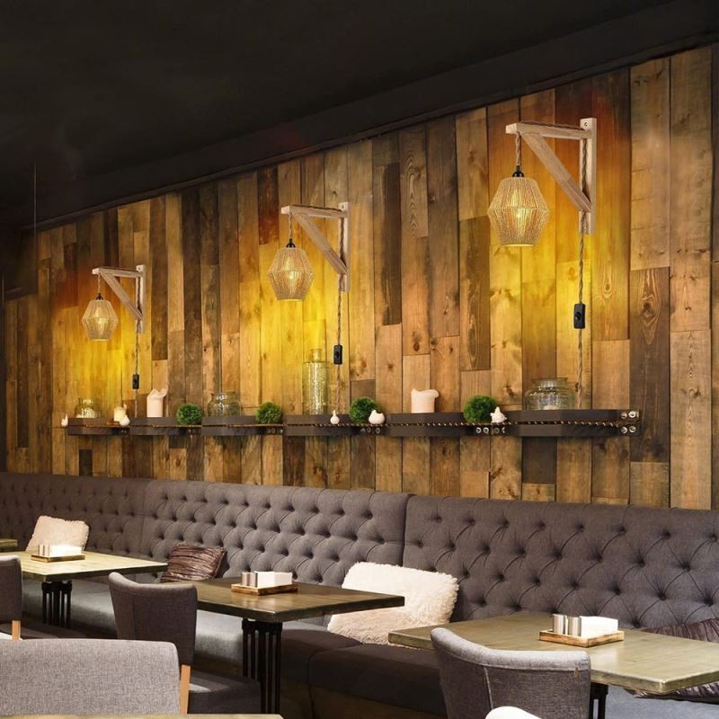 Paper Rope Wall Sconce American Pastoral Retro Wall Light With Plug