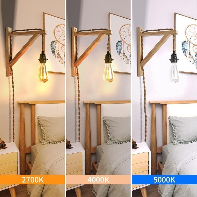 Solid Wood Wall Sconce American Pastoral Retro Hemp Rope Wall Light With Plug