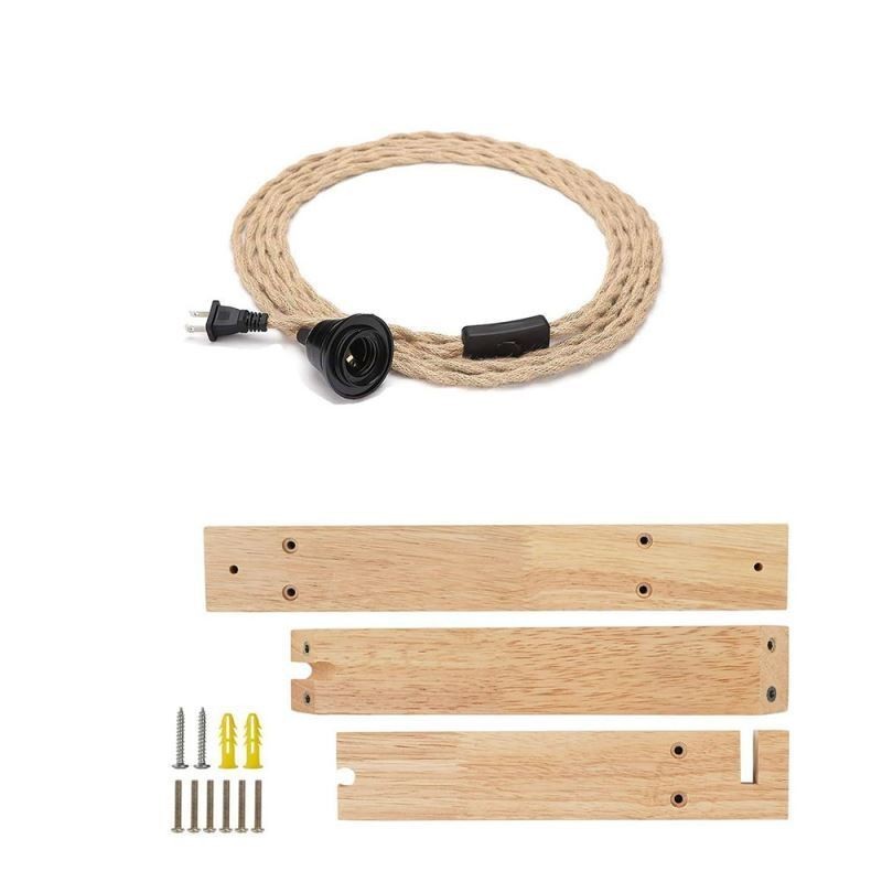 Solid Wood Wall Sconce American Pastoral Retro Hemp Rope Wall Light With Plug