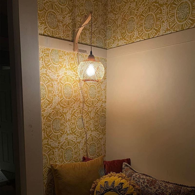 Bamboo Wall Sconce American Pastoral Retro Hemp Rope Wall Light With Plug