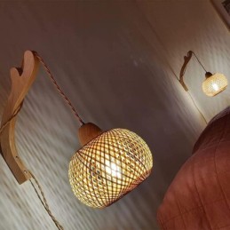 Bamboo Wall Sconce American Pastoral Retro Hemp Rope Wall Light With Plug