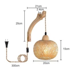 Bamboo Wall Sconce American Pastoral Retro Hemp Rope Wall Light With Plug