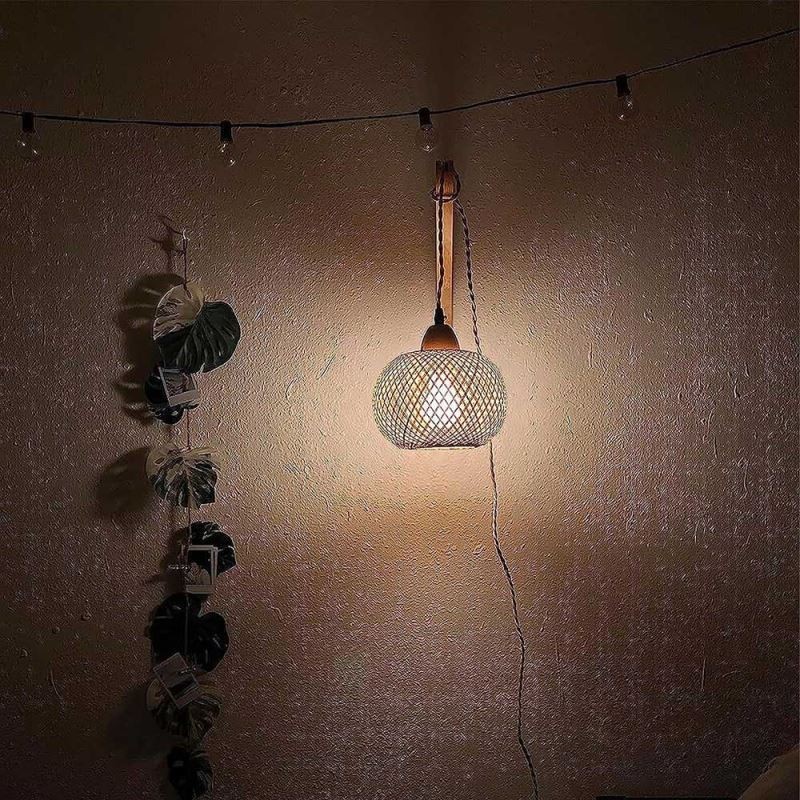 Bamboo Wall Sconce American Pastoral Retro Hemp Rope Wall Light With Plug