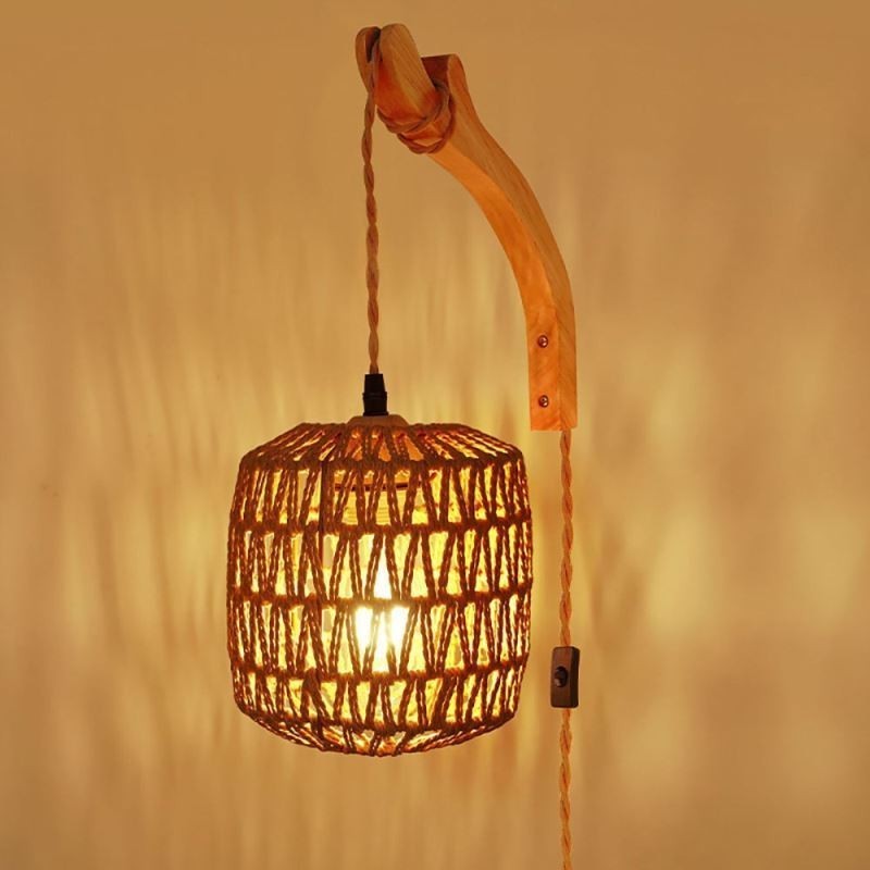 American Retro Wall Sconce 3M Hemp Rope Hanging Line Paper Rope Woven Lampshade