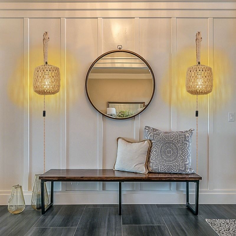 American Retro Wall Sconce 3M Hemp Rope Hanging Line Paper Rope Woven Lampshade