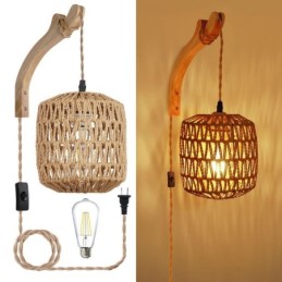 American Retro Wall Sconce 3M Hemp Rope Hanging Line Paper Rope Woven Lampshade