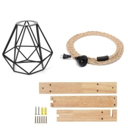 American Retro Wall Sconce 2.5M Hemp Rope Hanging Wire Black Iron Painted Lampshade