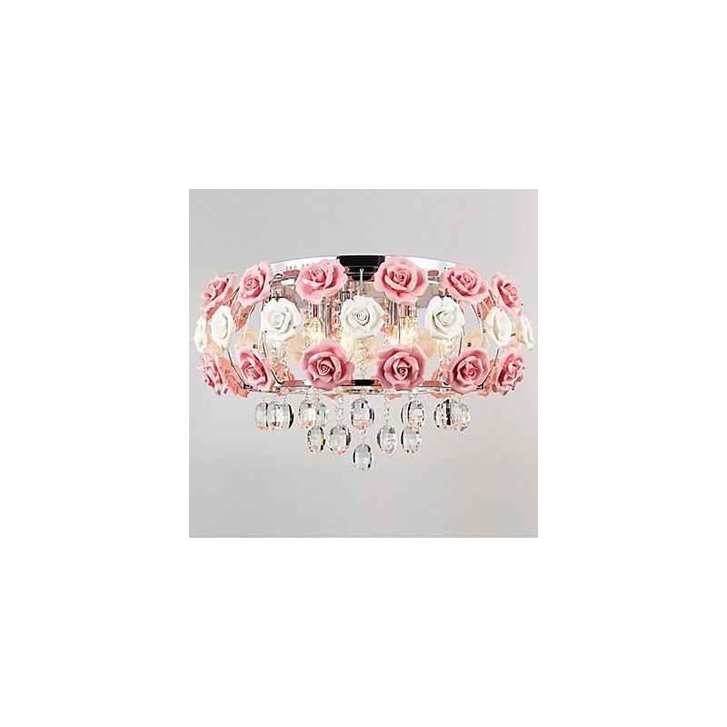 Country Crystal Electroplated Metal Flush Mount