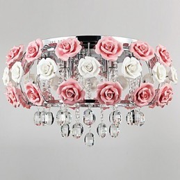 Country Crystal Electroplated Metal Flush Mount