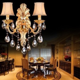 European Wall Lamp Golden Petal Wall Sconce Exquisite Crystal Drops Light Bedside Lighting