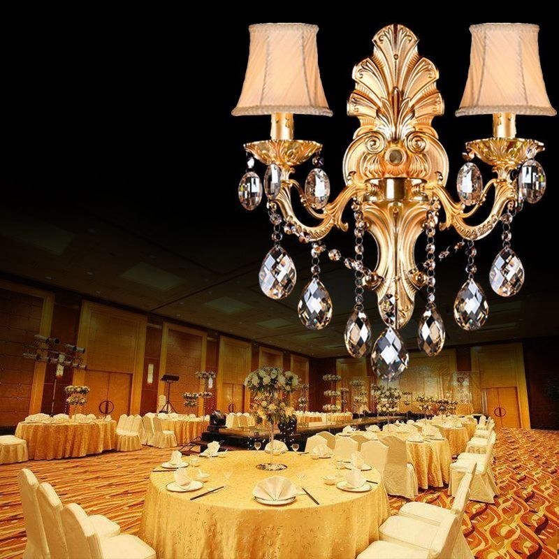 European Wall Lamp Golden Petal Wall Sconce Exquisite Crystal Drops Light Bedside Lighting